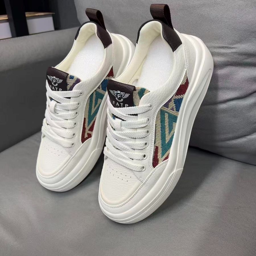Breathable White Tribal Print Sneakers for Men | Casual & Versatile