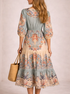 Sage Paisley Tiered Midi Dress