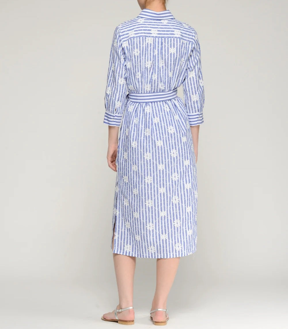 Sailor Blue Daisy Embroidery Midi Dress