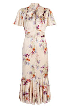 Satin Floral Ruffle Hem Shirt Dress with Waist Belt