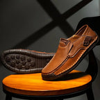 Men’s Brown Hand-Stitched Leather Slip-On Loafers