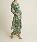 Emerald Blossom Velvet Burnout Kimono Coat & Wide Leg Pants Set