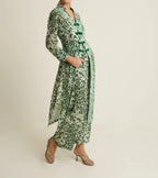 Emerald Blossom Velvet Burnout Kimono Coat & Wide Leg Pants Set