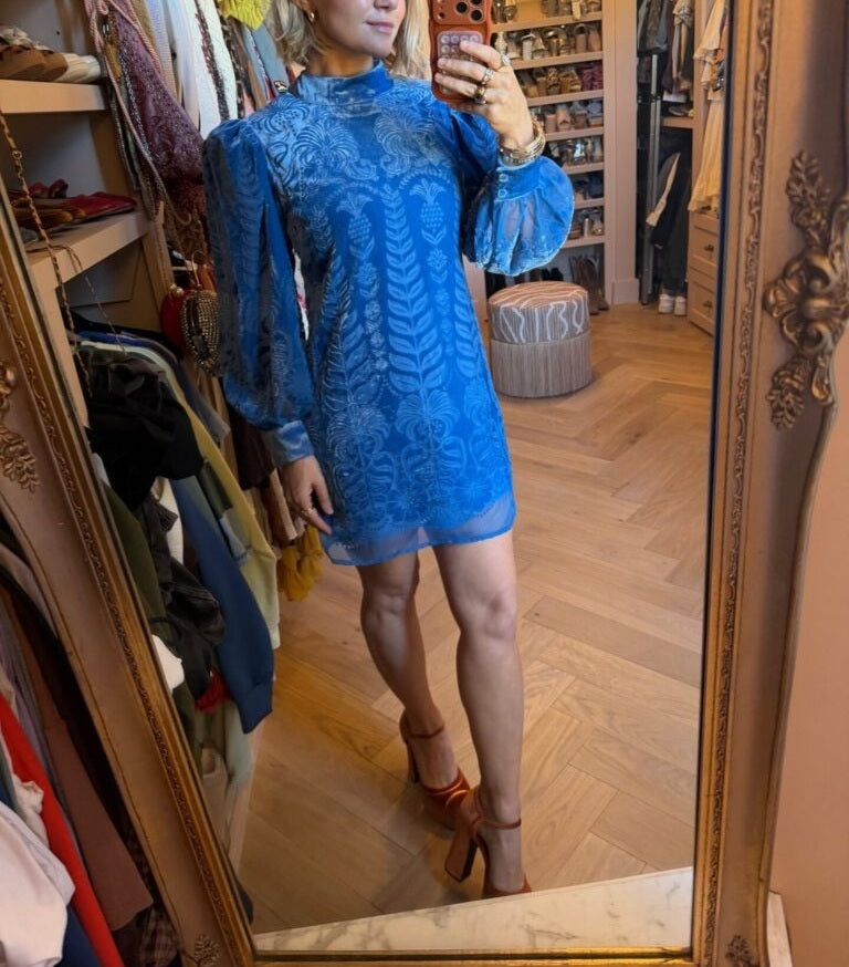 Azure Velvet Burnout Mini Dress