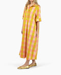 Pink & Citrus Gingham Oversized Midi Shirt Dress