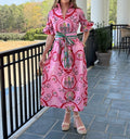 Garden Party Equestrian Print Pink Midi Dress