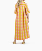 Pink & Citrus Gingham Oversized Midi Shirt Dress