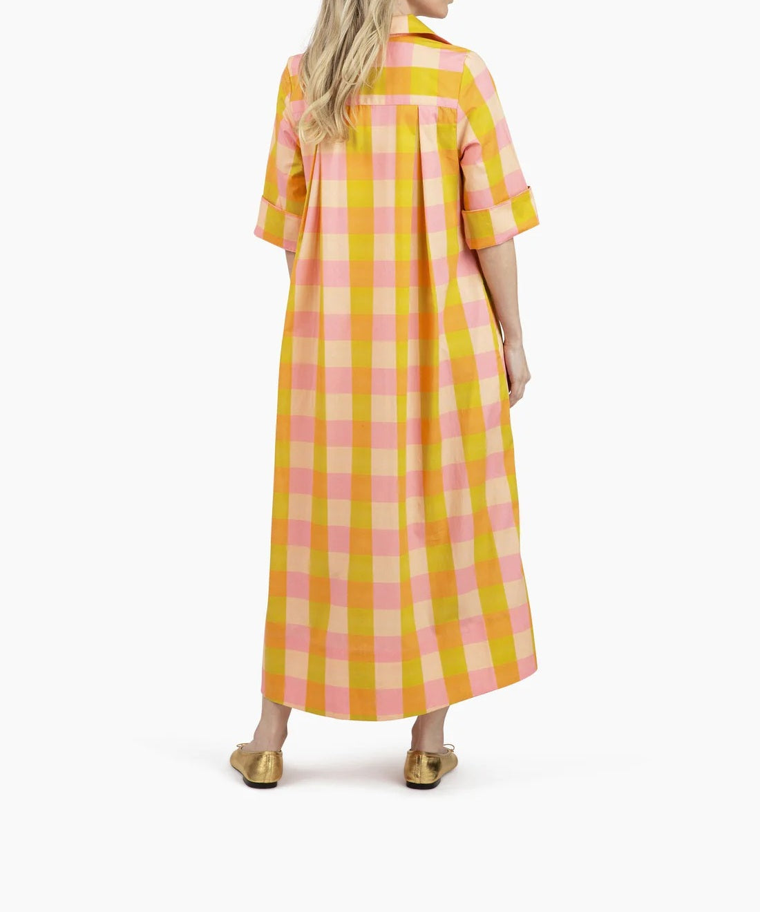 Pink & Citrus Gingham Oversized Midi Shirt Dress