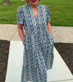 Floral Print Puff Sleeve Tiered Cotton Dress