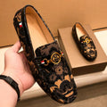 Luxury Patterned Leather Loafers with Gold Bee Hardware