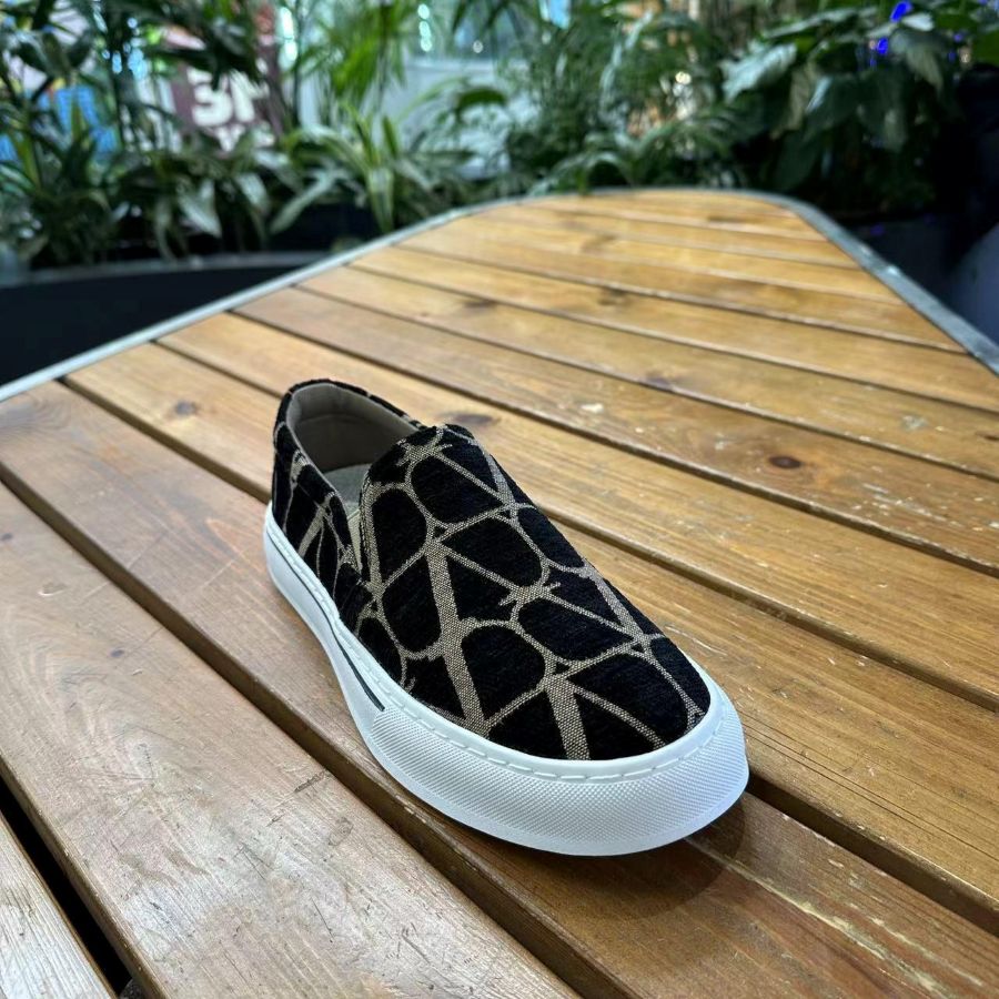 Luxury Style Black Monogram Slip-On Sneakers